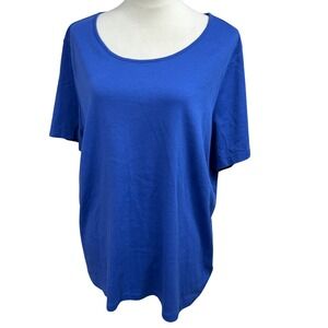 Lands' End Womens XL Blue Short Sleeve Scoop Neck T Shirt Top Cotton Poly Blend
